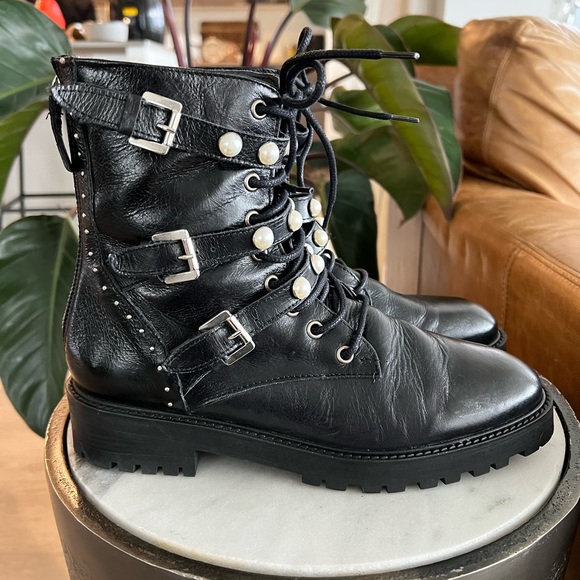 Zara Moto Boots w/ Faux Pearls & Studded Detail - Picture 4 of 7